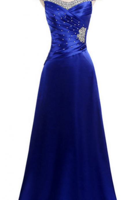 High Quality Line Long Beautiful Skirt And Evening Satin Crystal Pearl Festa Gown Formal Party Gown