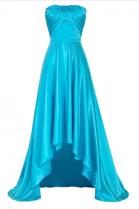 Blue Satin Ruched Sweetheart Neckline High Low Homecoming Dress, Bridesmaid Dress