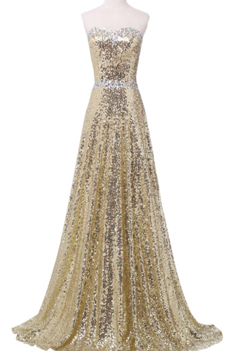 Gold Sequin Sweetheart Neckline Floor Length Prom Dress with Lace Up Back Detailing