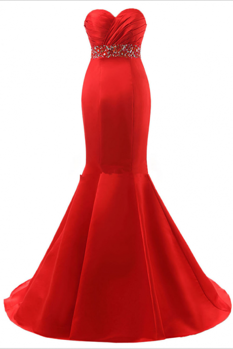 Red Dress Satin Evening Mermaid Wedding Dress Beautiful Dress Pearl Evening Party Dress Party Dress