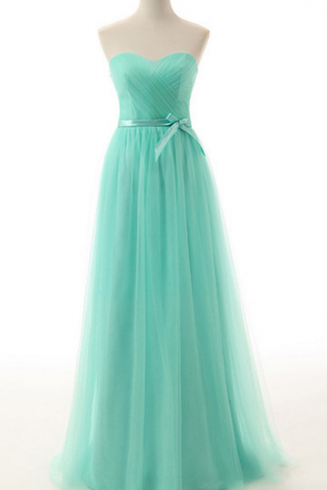 Mint Green Strapless Sweetheart Neckline Tulle Long Prom Dress, Formal Evening Dress