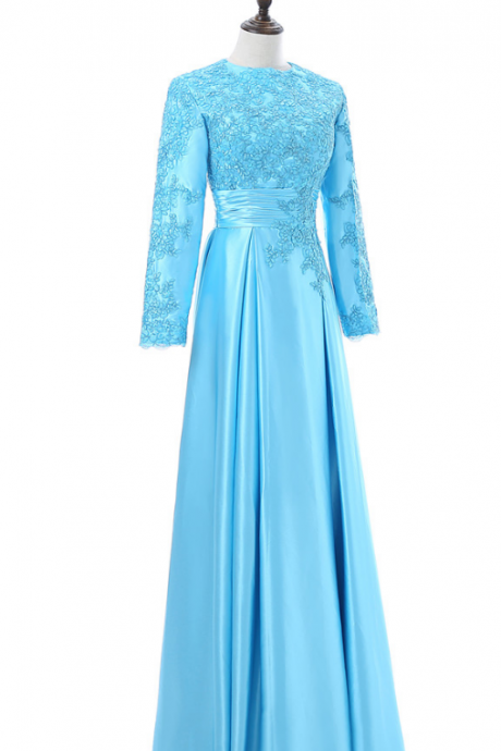 Lake Muslim Wedding Dress Party Silk Long Sleeve Saudi Arabia Dubai Islamic Long Gown Party Dress