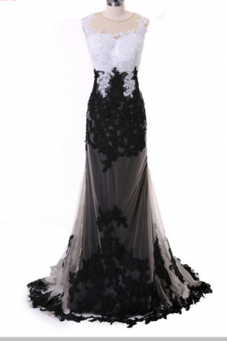 Black Mermaid Evening Dress Pearl Lace Perspective Women's Long Gown Evening Gown Evening Gown