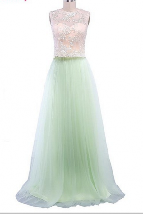 The pajamas party redesigned the light green, lush dress and wedding gown