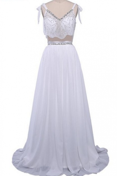 In two rooms pearl white silk a-ligne wedding dress party dress evening dress
