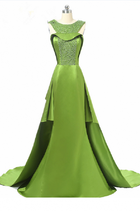 Long Mermaid Wedding Dress, Evening Dress Pearl Formal Party Dress Green Party Dress