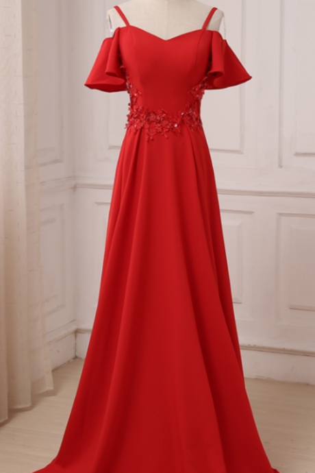 Cold Shoulder A-line Long Prom Dress, Evening Dress Featuring Lace Appliqués And Lace-up Back