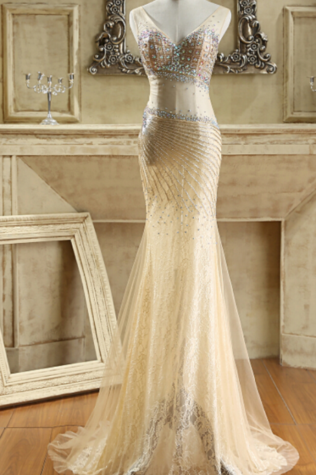 Elegant Prom Dress,beaded Prom Dress,mermaid Prom Dress,fashion Prom Dress,sexy Party Dress, Style Evening Dress