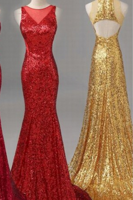 Long Formal Evening Gowns,sexy Mermaid Evening Dresses O-neck Backless Sequined Party Dresses