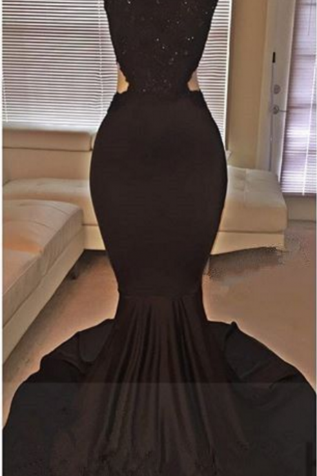 Halter Lace Appliqués Mermaid Long Prom Dress, Evening Dress Featuring Cutout Details