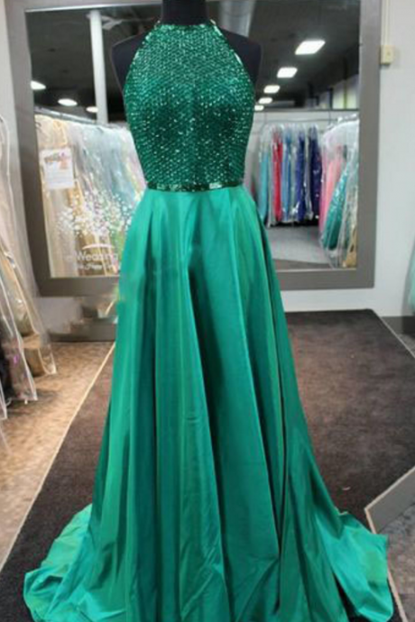 Green Chiffon Ball Gown, Evening Gown With Beaded, Evening Dress.