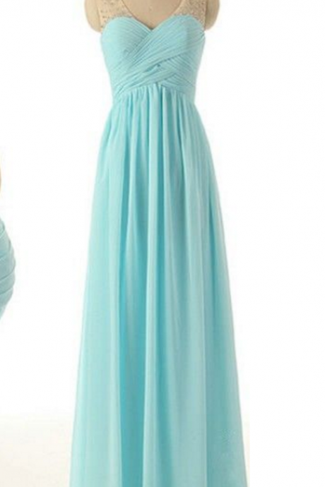 Long Chiffon Prom Dresses, Evening Dresses, Party Dresses with Pleats and Beads