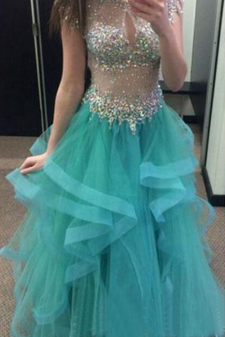 Prom Dresslong Prom Dress, Blue Prom Dress, Sparkle Prom Dress, Party Prom Dress, Charming Prom Dress, O-neck Prom Dress,