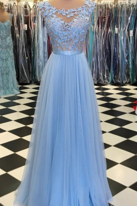 Bule Prom Gown,lace Prom Dresses,evening Gowns,party Dresses,evening Gowns,tulle Formal Gown For Teens