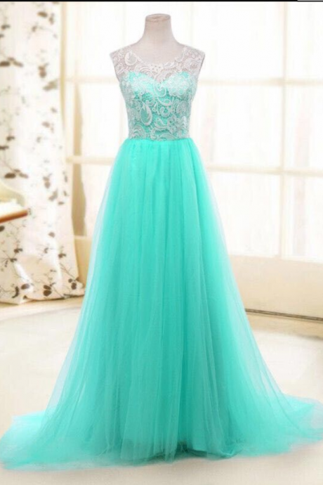 Beautiful Mint Green Tulle And Lace Long Prom Dresses, Tulle Gowns, Selling Prom Dresses
