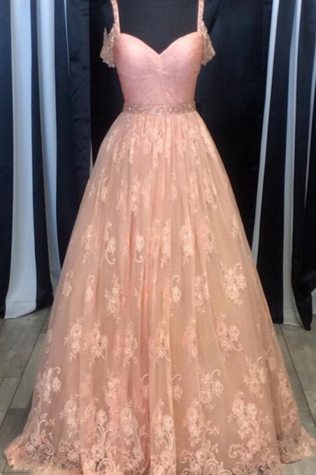 Charming Prom Dress,lace Prom Dress,a-line Prom Dress,spaghetti Straps Evening Dress
