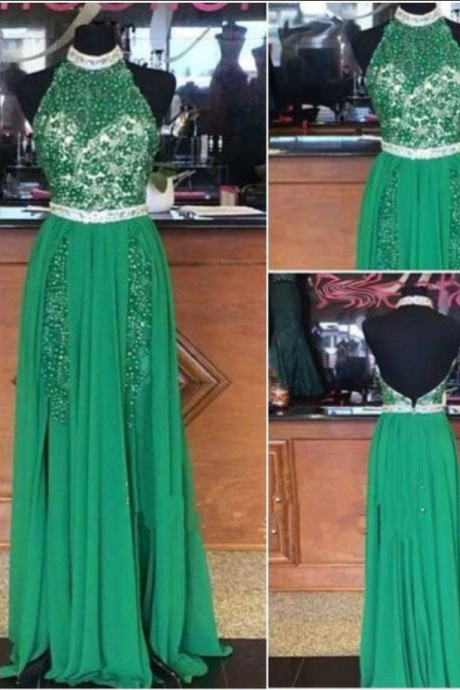 Green Prom Dresses,beading Evening Gowns,modest Formal Dress,beaded Prom Dresses