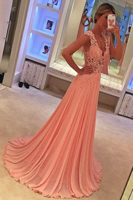 Prom Dress,pink Prom Dresses,elegant Chiffon Lace Long Prom Dresses,ball Gowns Evening Dresses