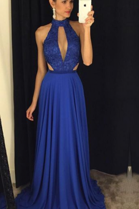Charming Prom Dress,sleeveless Evening Dress,royal Blue Evening Gowns,formal Dress