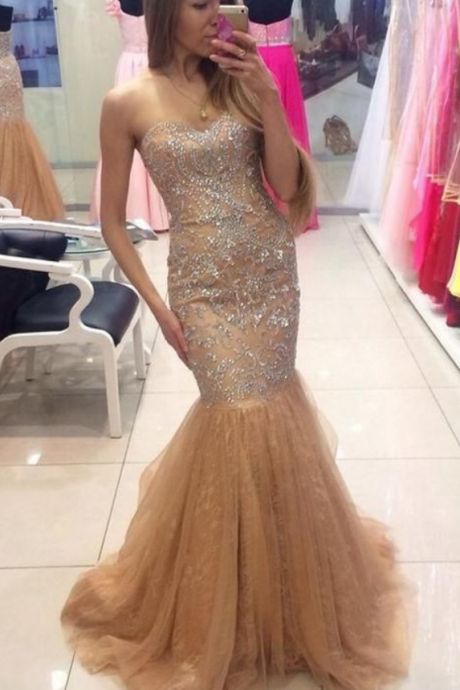 Mermaid Beaded Long Prom Dress , Fashion Formal Dresses ,modest Prom Dress