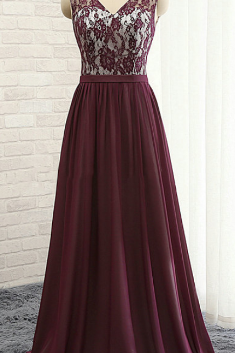 Simple Grape V-neckline Evening Dress