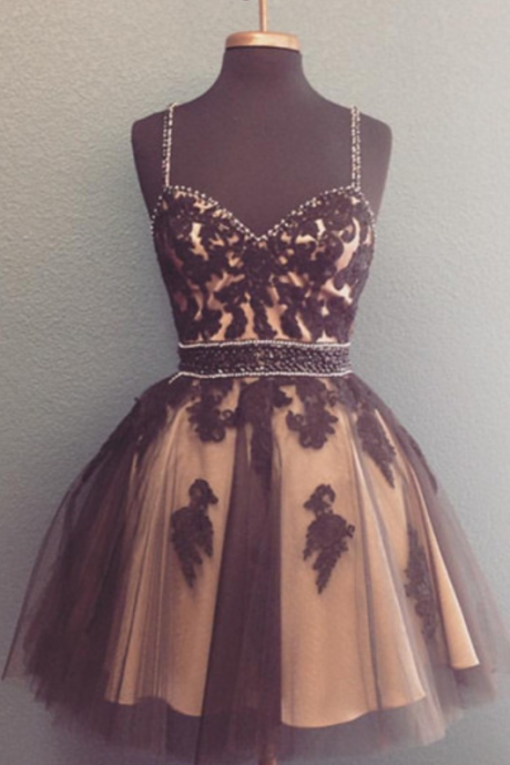 Tulle Homecoming Dress,Short Prom Dresses Lace Appliques,Sweetheart Cocktail Dresses