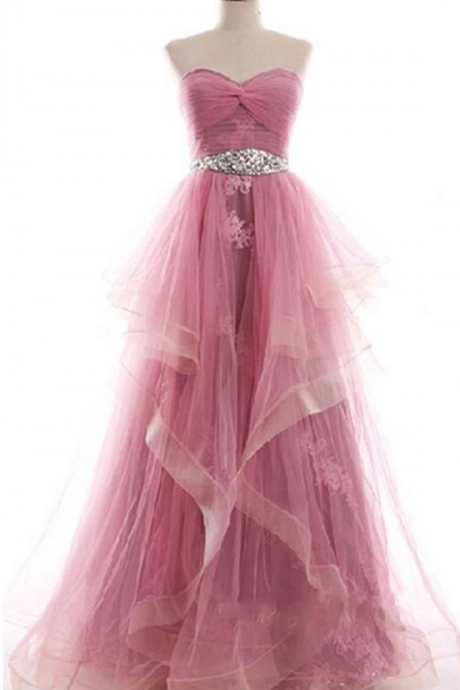Beautiful Prom Dress , Lace Appliques Prom Dress , Princess Style Prom Dress,a Line Long Tulle Evening Dress