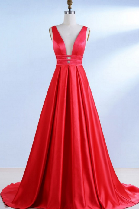 Open Back, Long, Red Prom Dresses Sexy Evening Dresses