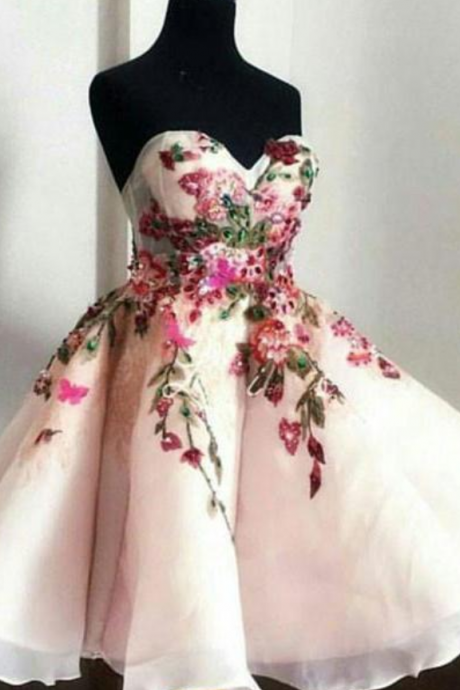 Cute Sweetheart Applique Short Prom Dress, Cute Homecoming Dress