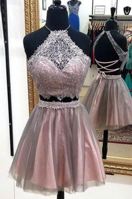  Cute lace tulle short prom dress, cute homecoming dress