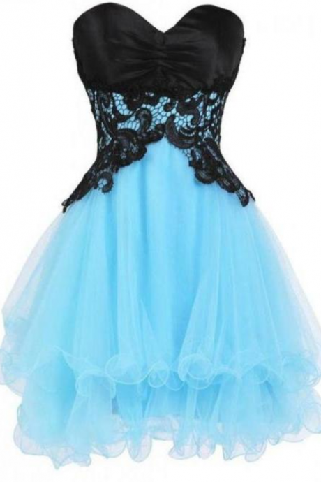 Custom Made Ruched Sweetheart Neckline Lace Applique With Ruffled Chiffon Cocktail Dress, Homecoming Dress