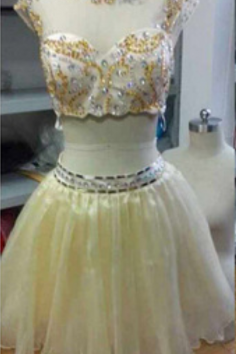 Cap Sleeve Prom Dress, Prom Dress, 2 Piece Prom Dress, Junior Prom Dress, Yellow Prom Dress, Charming Homecoming Dress,custom Dress