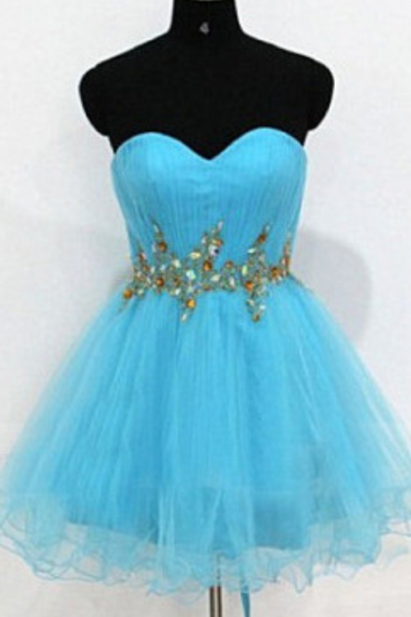 Blue Sweetheart Homecoming Dress,organza Homecoming Dresses