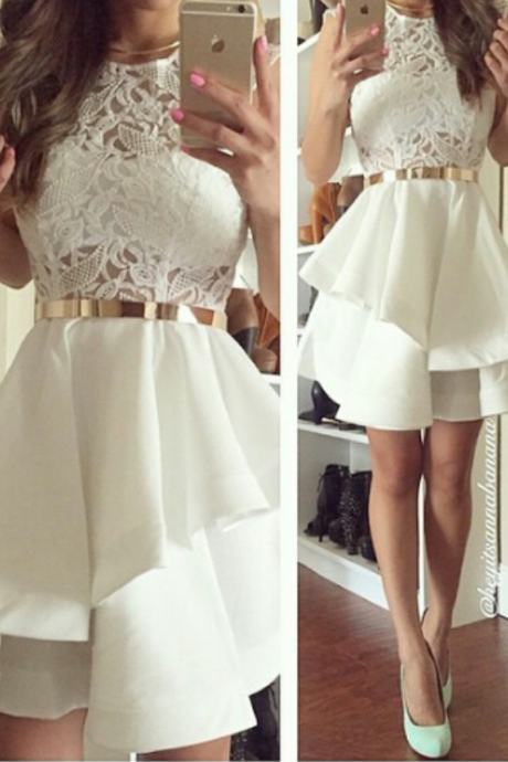 Lace Homecoming Dresses,elegant Evening Dresses,white Cocktail Dresses,mini 2016 Popular Prom Dresses