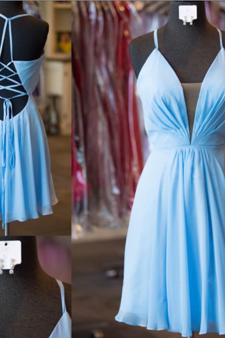 Special Short Blue Chiffon Homecoming Dress,charming Party Dresses, Sexy Cocktail Dresses