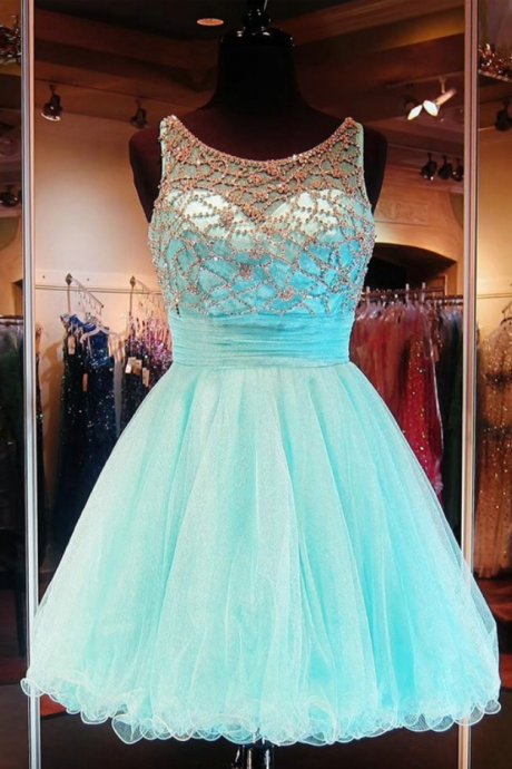 Homecoming Dresses ,shining A-line Homecoming Dresses Short Tulle Top Beaded Sequined Mini Short Backless Party Dresses
