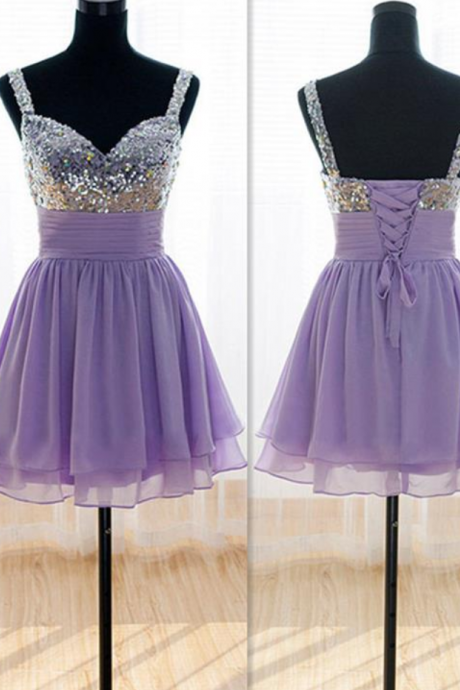 Short Prom Dress, Short Prom Gowns,lavender Prom Dress, Homecoming Dresses, Graduation Dresses,chiffon Prom Dresses,sequin Fabric