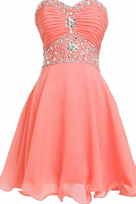 Short Prom Dress, Short Prom Gowns,coral Short Prom Dress, Coral Homecoming Dresses,chiffon Graduation Dresses