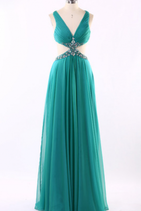 Inexpensive ,sexy V-neck, Floor Length Chiffon Prom Evening Dress ,formal Party Gown ,evening Gowns
