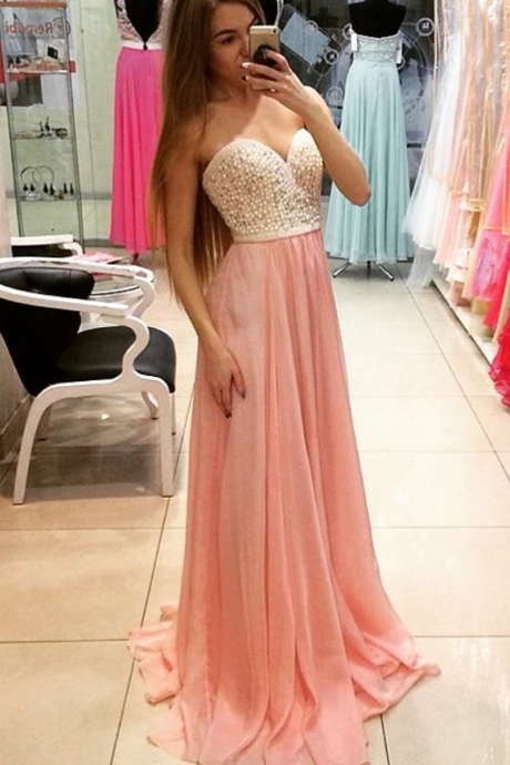 Charming Prom Dress,pink Chiffon Evening Dress,sweetheart Prom Dresses,sexy Prom Party Dresses,long Homecoming Dress