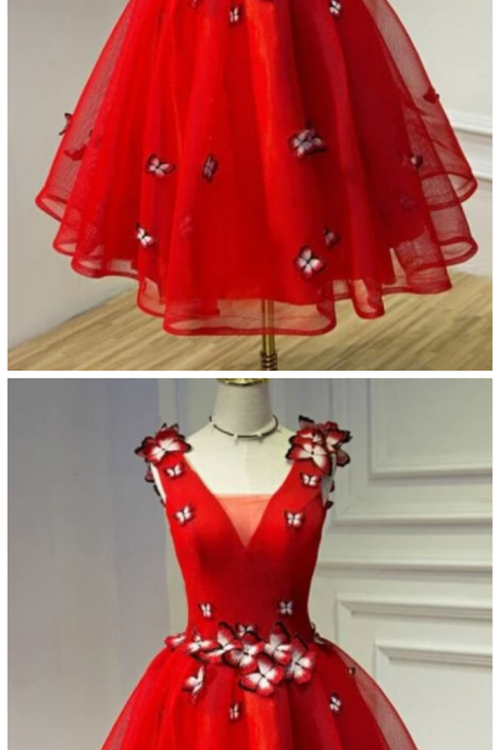 A Line Red V Neck Homecoming Dress