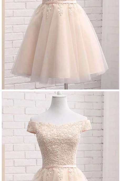 A Line Off Shoulder Tulle Short Homecoming Dress with Appliques, Mini Sweet 16 Dress