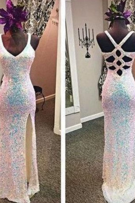 Sexy Sequins Mermaid Sweetheart Sleeveless With Slit Criss Cross Long Evening Dresses