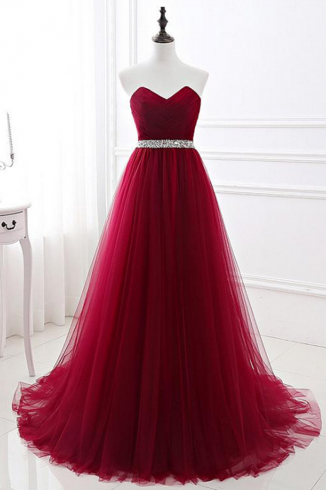 In Stock Alluring Tulle Sweetheart Neckline Floor-length A-line Prom Dresses With Beadings