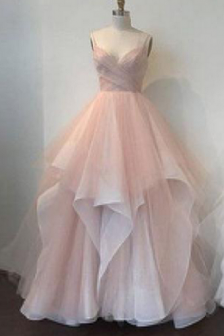 Blush Pink Tulle Sweetheart Neckline Long Senior Prom Dresses