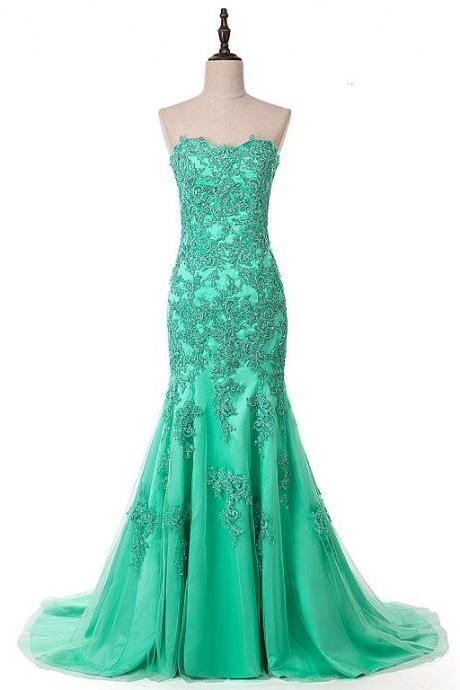 Stunning Tulle Sweetheart Neckline Mermaid Evening Dress With Beaded Lace Appliques