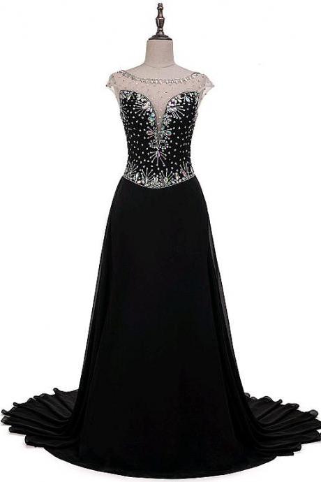 Delicate Tulle & Chiffon Bateau Neckline Floor-length A-line Evening Dress With Beadings