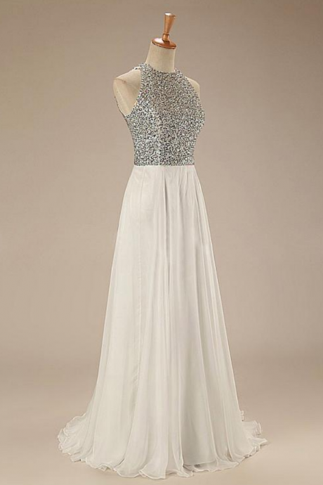Chic Silk Like Chiffon Jewel Neckline Floor-length A-line Prom Dress