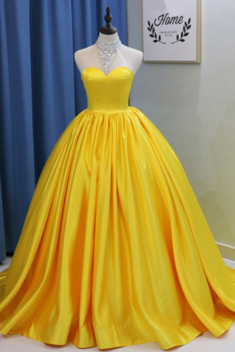 Yellow Long Backless Bead Quinceanera Dress, Sweet 16 Prom Dresses,floor Length Prom Gowns,evening Dress