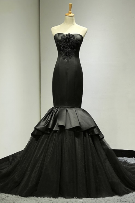 Mermaid Black Wedding Dress,trumpet Black Evening Dress, Bridal Dresses,wedding Party Dress,custom Dress